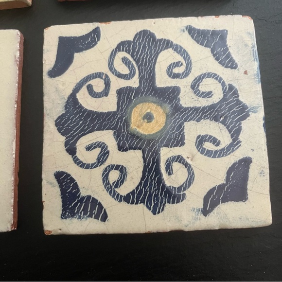 Mexican Hand Painted Terra-Cotta Talavera Vintage Tiles Set of 4 - Picture 3 of 15